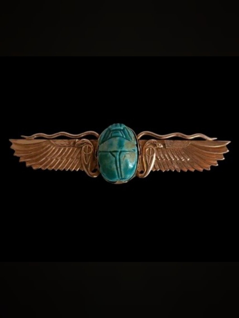 Egyptian Winged Scarab Brooch Set In 14K Rose Gold - Revival Pre 1916 -